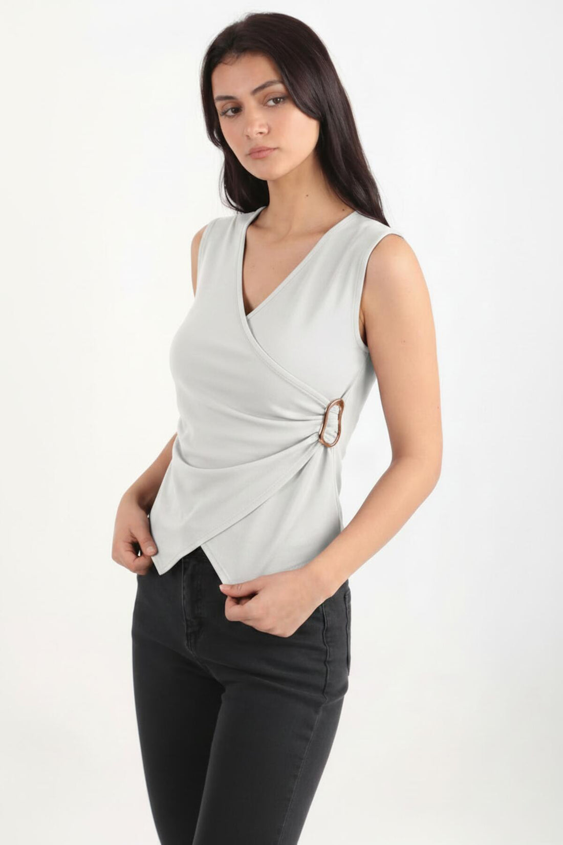 Bodytop Met Overslaghals En Zijgesp – Wit