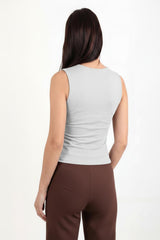 Bodytop Met Overslaghals En Zijgesp – Wit