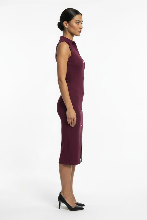 Pruim Ottoman Maxi - Jurk Met Knoopsluiting
