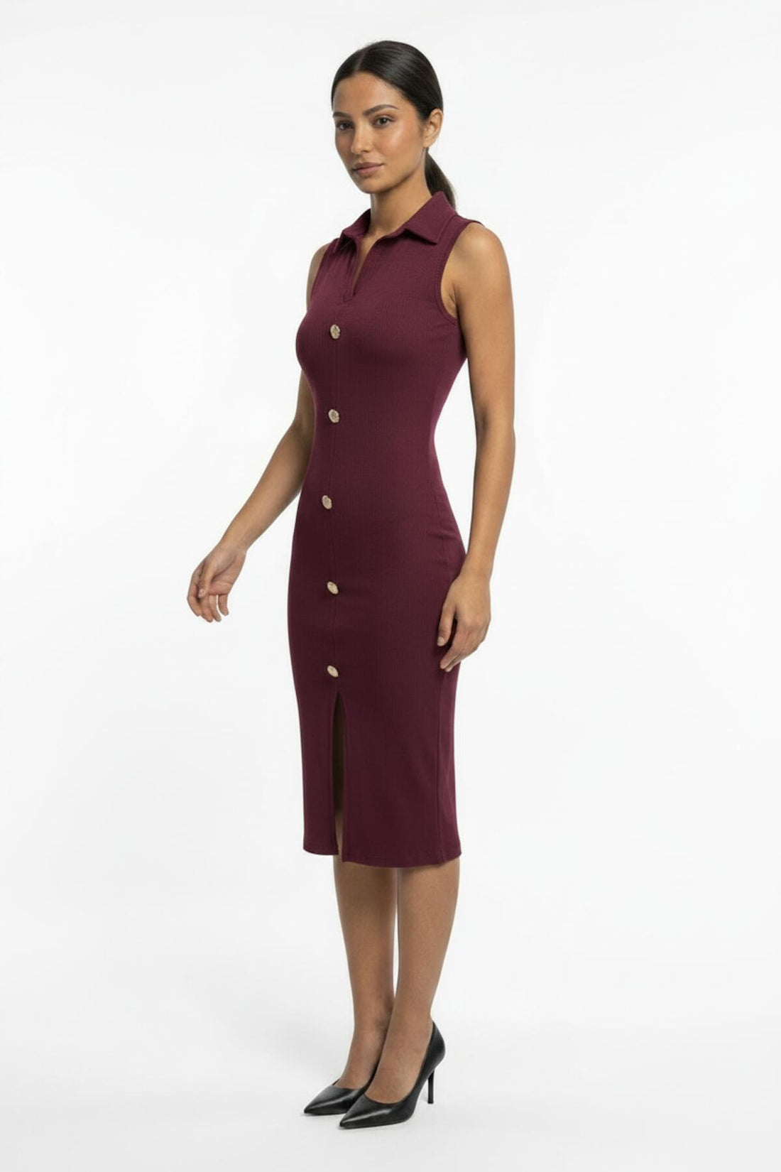 Pruim Ottoman Maxi - Jurk Met Knoopsluiting