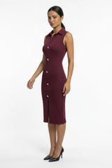 Pruim Ottoman Maxi - Jurk Met Knoopsluiting