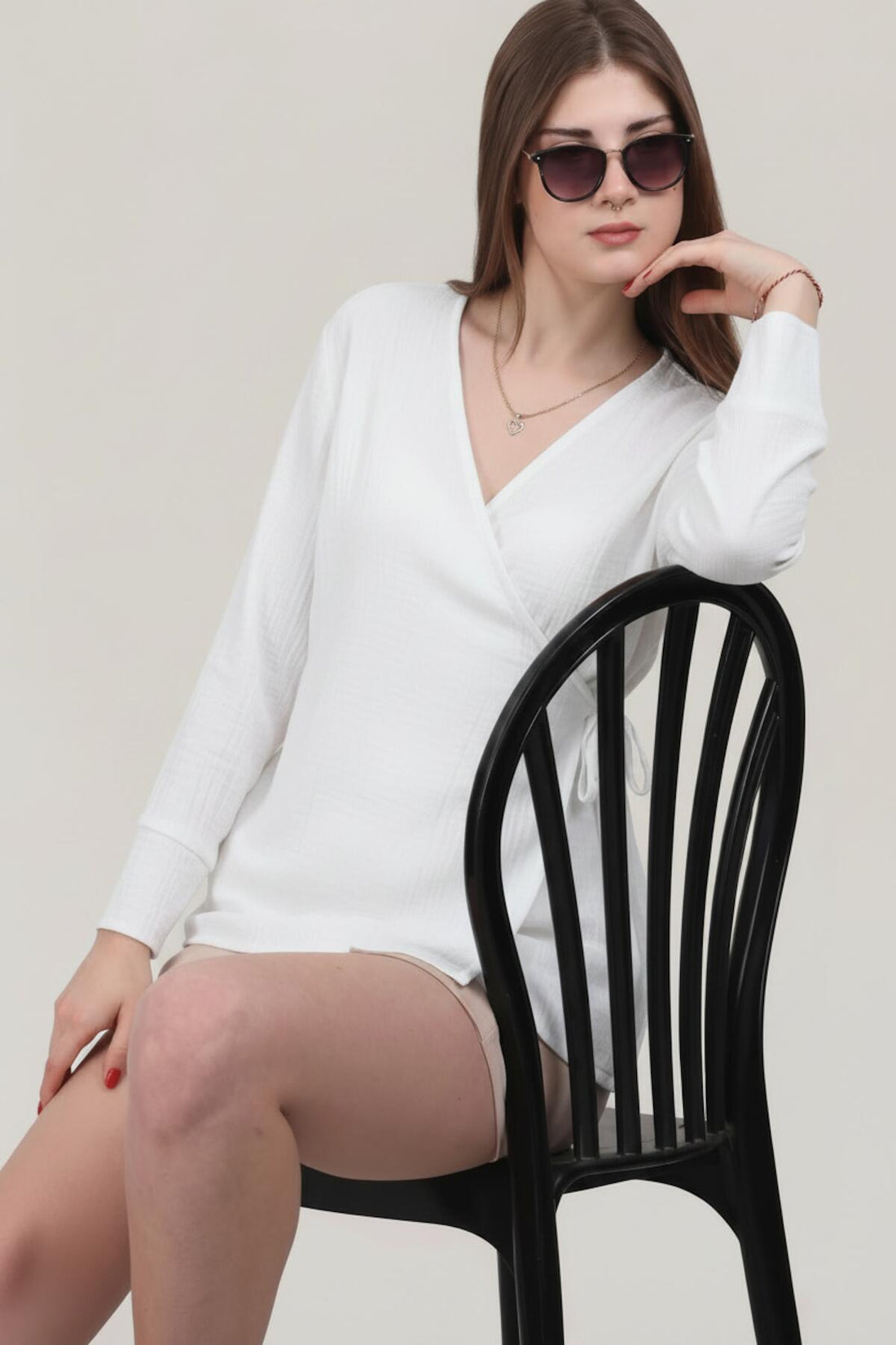 Mousseline Wikkel - Kimono Tuniek — Wit