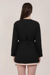 Zwarte Musselin Wikkelkimono - Tuniek