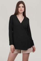 Zwarte Musselin Wikkelkimono - Tuniek