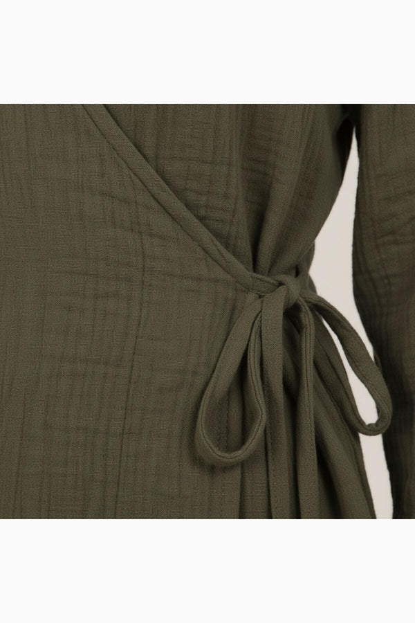 Khaki Mousseline Wikkelkimono - Tuniek