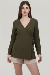 Khaki Mousseline Wikkelkimono - Tuniek