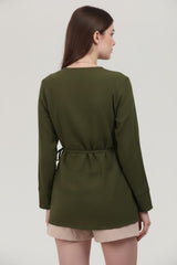 Khaki Mousseline Wikkelkimono - Tuniek
