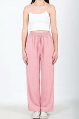 Weite Baumwoll‑Leinen‑Hose – Rosa