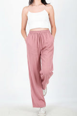 Weite Baumwoll‑Leinen‑Hose – Rosa
