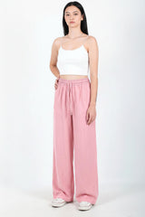 Weite Baumwoll‑Leinen‑Hose – Rosa