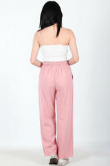 Weite Baumwoll‑Leinen‑Hose – Rosa