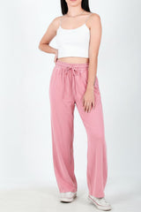 Weite Baumwoll‑Leinen‑Hose – Rosa