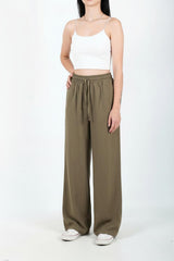 Weit Geschnittene Baumwoll‑Leinen‑Hose – Khaki