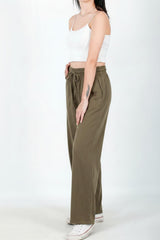 Weit Geschnittene Baumwoll‑Leinen‑Hose – Khaki