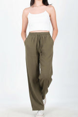 Weit Geschnittene Baumwoll‑Leinen‑Hose – Khaki