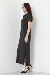 Anthrazit Maxikleid Mit Kragen Und Schlitz