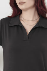 Anthrazit Maxikleid Mit Kragen Und Schlitz