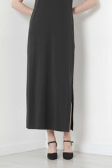 Anthrazit Maxikleid Mit Kragen Und Schlitz