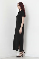 Langes Kleid Mit Kragen Und Schlitz — Schwarz