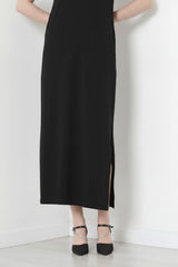 Langes Kleid Mit Kragen Und Schlitz — Schwarz
