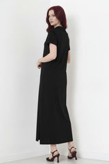 Langes Kleid Mit Kragen Und Schlitz — Schwarz