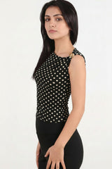 Gestipte Blouse Met Schoudergesp — Zwart