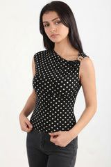 Gestipte Blouse Met Schoudergesp — Zwart