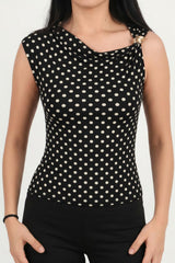 Gestipte Blouse Met Schoudergesp — Zwart