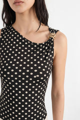 Gestipte Blouse Met Schoudergesp — Zwart