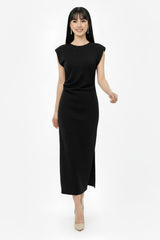 Geplooide Taillejurk Met Steendecoratie — Zwart