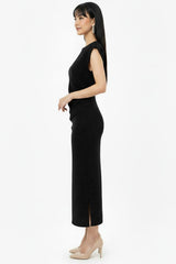Geplooide Taillejurk Met Steendecoratie — Zwart