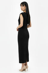 Geplooide Taillejurk Met Steendecoratie — Zwart