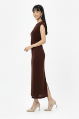 Geplooide Taillejurk Met Steendecoratie — Bruin