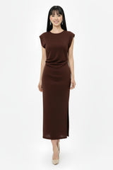 Geplooide Taillejurk Met Steendecoratie — Bruin