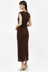 Geplooide Taillejurk Met Steendecoratie — Bruin