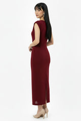 Jurk Met Gerimpelde Taille En Stenen — Bordeaux