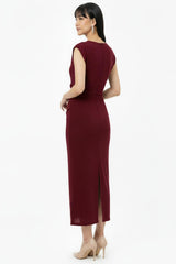 Jurk Met Gerimpelde Taille En Stenen — Bordeaux