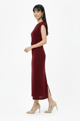 Jurk Met Gerimpelde Taille En Stenen — Bordeaux