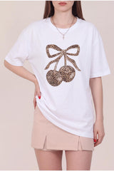 Kers T - Shirt Met Steendecoratie — Wit