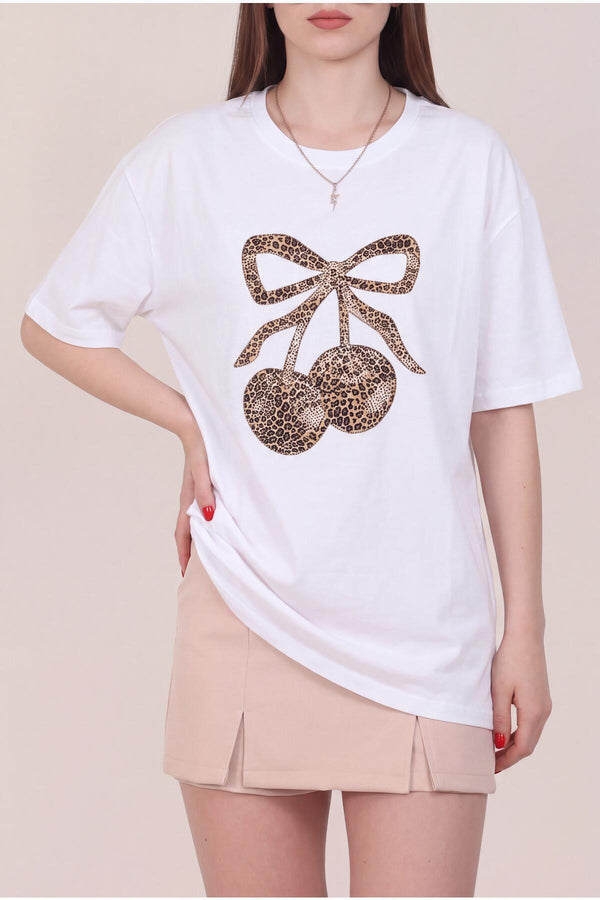 Kers T - Shirt Met Steendecoratie — Wit