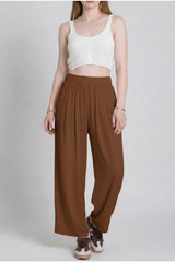 Tencel Harembroek Met Geplooide Zoom — Bruin