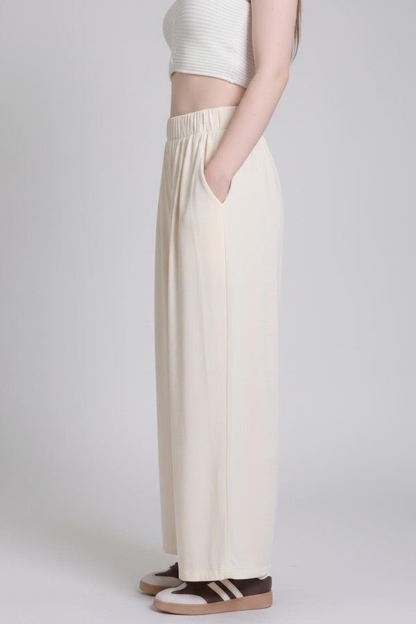 Tencel Wijde Broek Met Geplooide Pijpen, Ecru