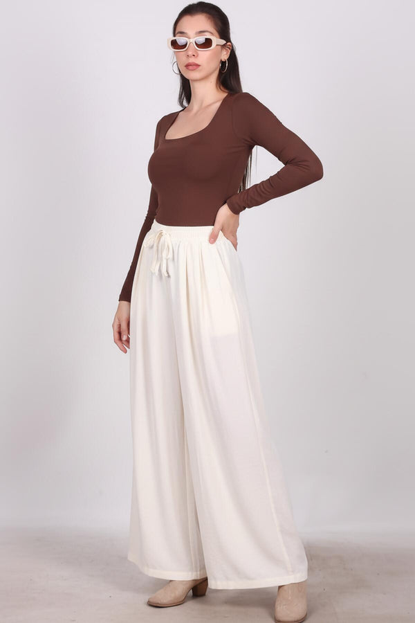 Tencel Plissé Wijde Broek – Off - White