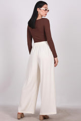 Tencel Plissé Wijde Broek – Off - White
