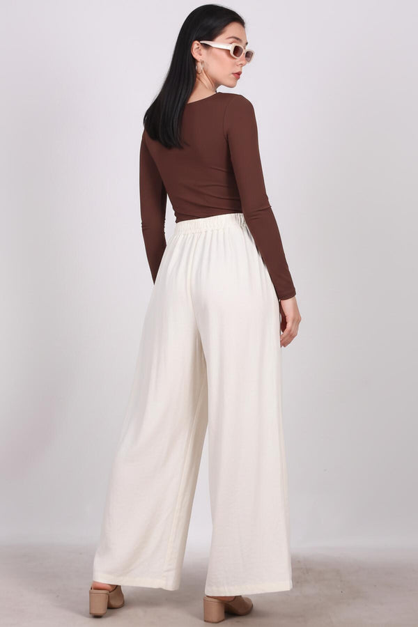 Tencel Plissé Wijde Broek – Off - White