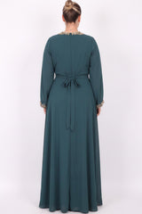 Langes Abendkleid Mit Steinbesatz – Mint – Große Größe