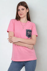 T‑Shirt Met Geborduurde Jeanszak, Roze