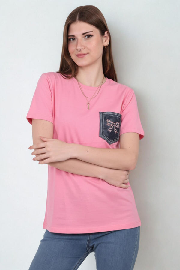 T‑Shirt Met Geborduurde Jeanszak, Roze