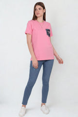 T‑Shirt Met Geborduurde Jeanszak, Roze