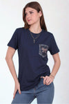 Marineblauw T - Shirt Met Geborduurde Zak